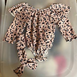 NWT Marie Nicole animal print off the shoulder onesie with headband